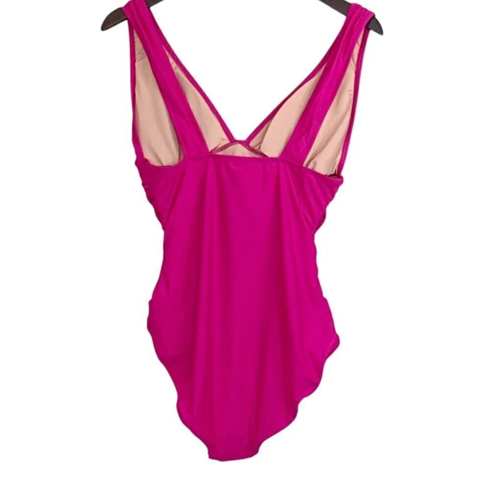 J.Crew Women’s Ruched V Neck One Piece Swimsuit Radiant Fuchsia BC116 Size 4 - Picture 4 of 7